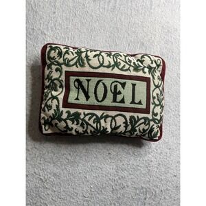 Rectangular Noel Accent Pillow Burgundy Green Tapestry Christmas Decor vintage